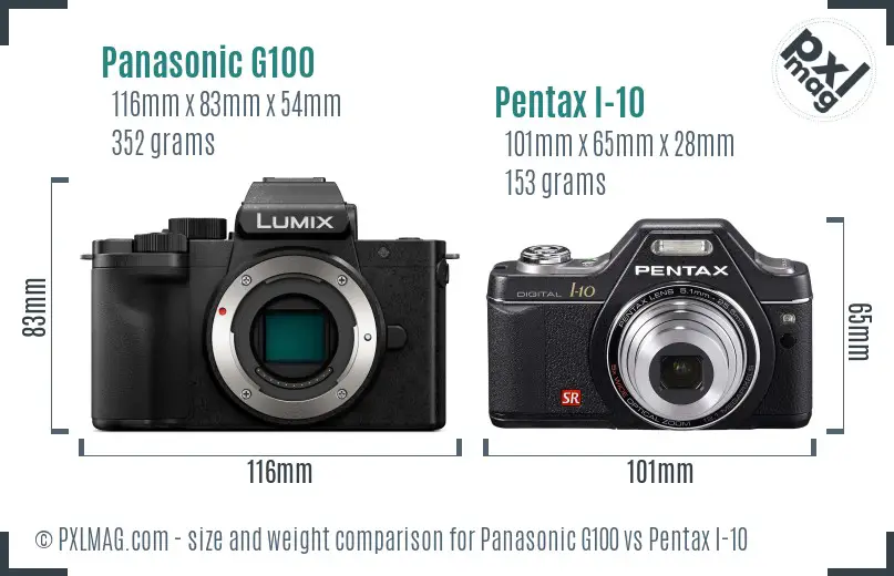 Panasonic G100 vs Pentax I-10 size comparison