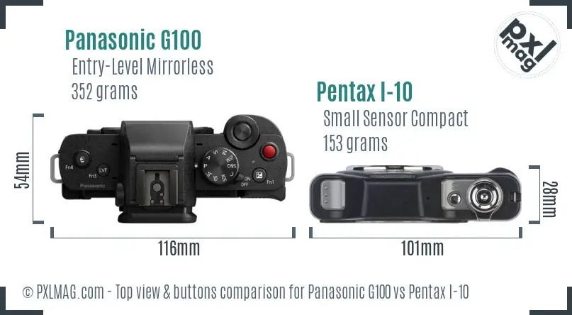 Panasonic G100 vs Pentax I-10 top view buttons comparison