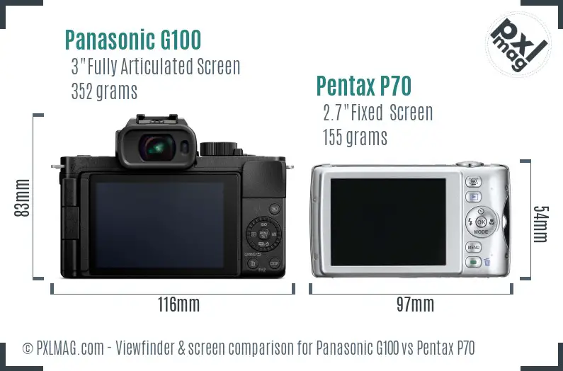 Panasonic G100 vs Pentax P70 Screen and Viewfinder comparison