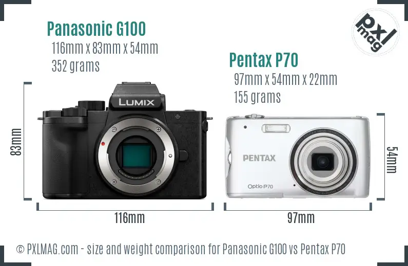 Panasonic G100 vs Pentax P70 size comparison
