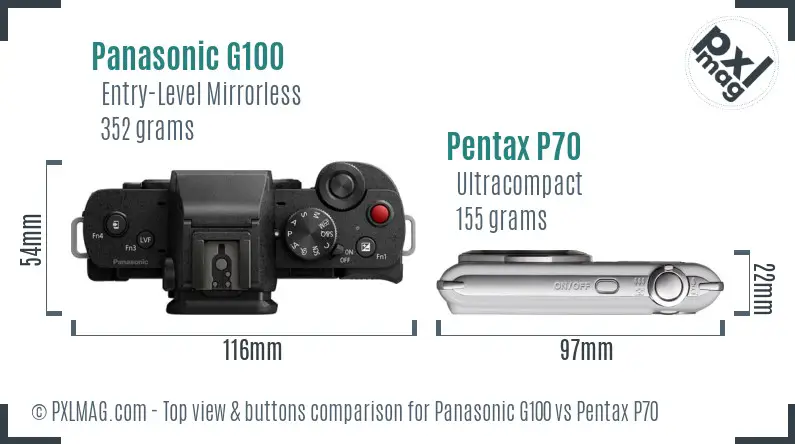 Panasonic G100 vs Pentax P70 top view buttons comparison