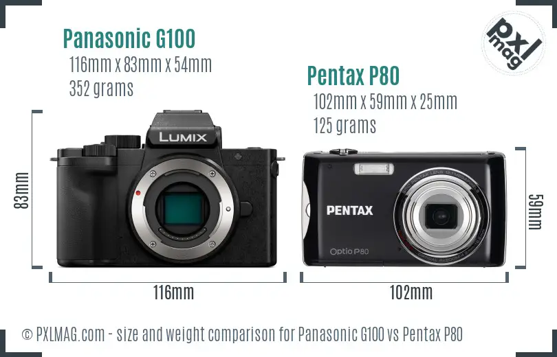 Panasonic G100 vs Pentax P80 size comparison