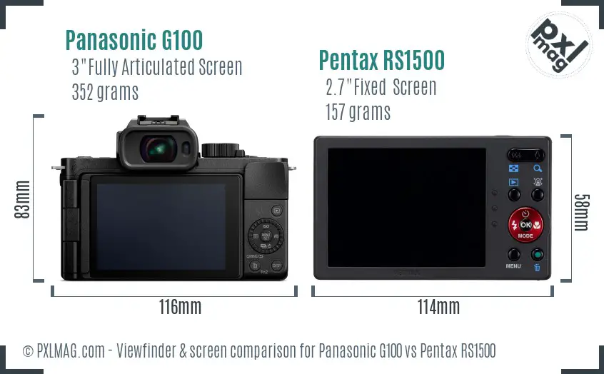 Panasonic G100 vs Pentax RS1500 Screen and Viewfinder comparison