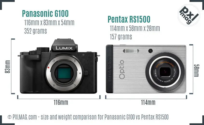 Panasonic G100 vs Pentax RS1500 size comparison