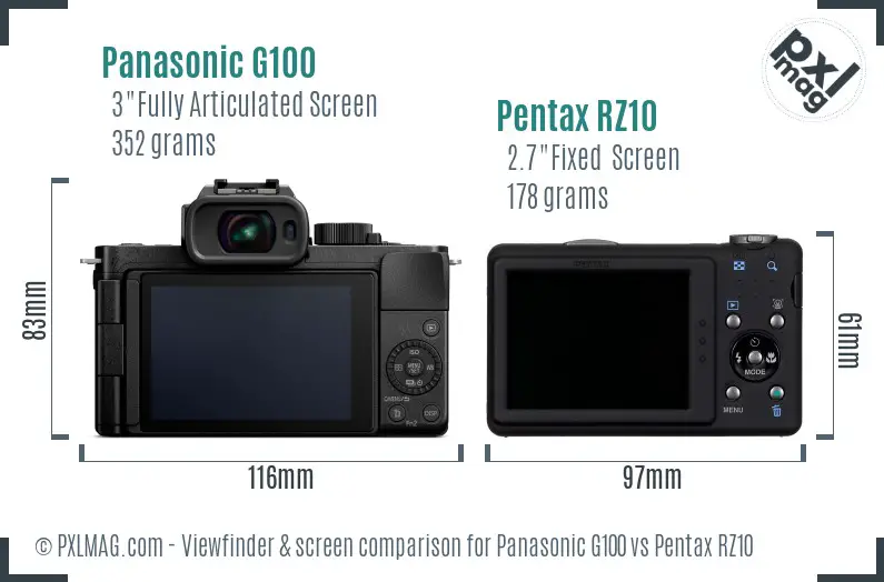 Panasonic G100 vs Pentax RZ10 Screen and Viewfinder comparison