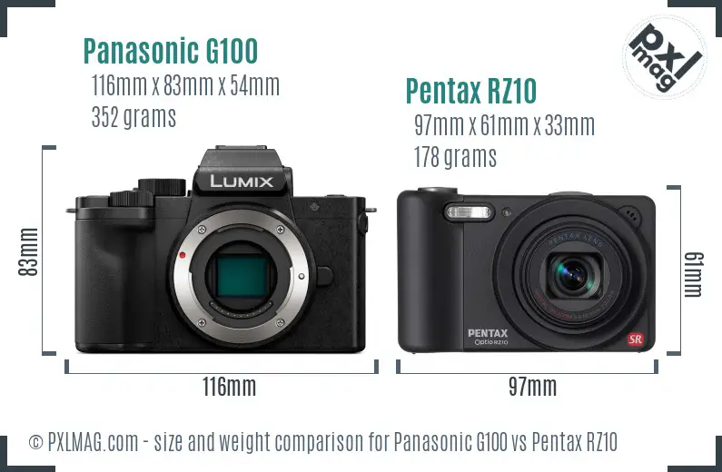 Panasonic G100 vs Pentax RZ10 size comparison