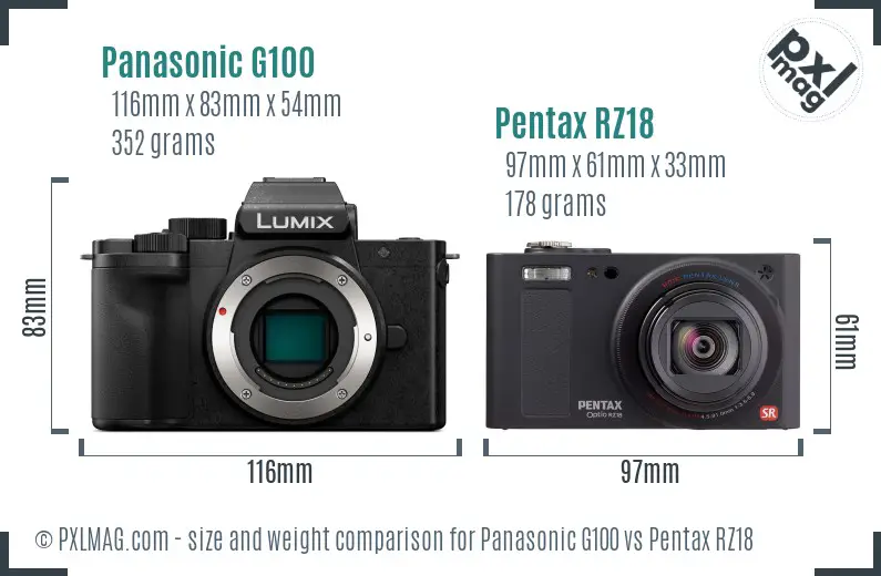 Panasonic G100 vs Pentax RZ18 size comparison