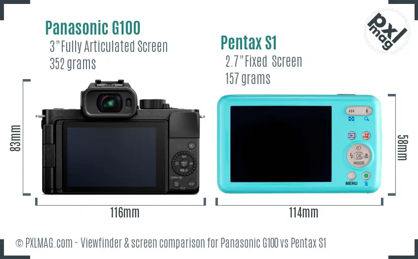 Panasonic G100 vs Pentax S1 Screen and Viewfinder comparison