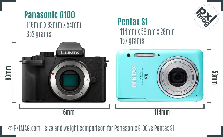 Panasonic G100 vs Pentax S1 size comparison