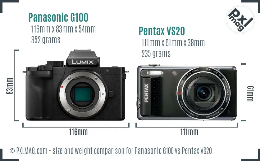 Panasonic G100 vs Pentax VS20 size comparison