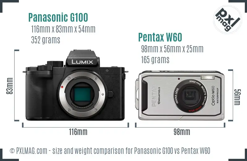 Panasonic G100 vs Pentax W60 size comparison