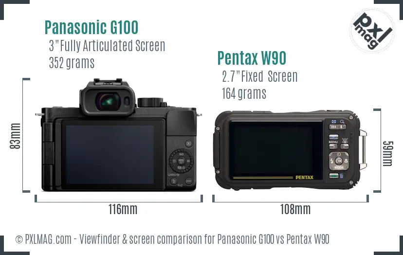 Panasonic G100 vs Pentax W90 Screen and Viewfinder comparison