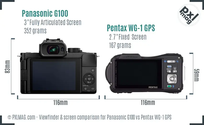 Panasonic G100 vs Pentax WG-1 GPS Screen and Viewfinder comparison