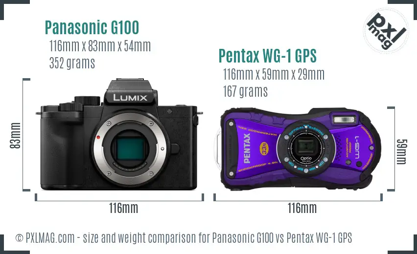 Panasonic G100 vs Pentax WG-1 GPS size comparison