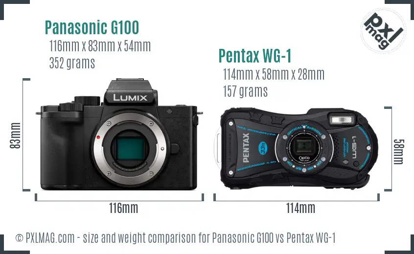 Panasonic G100 vs Pentax WG-1 size comparison