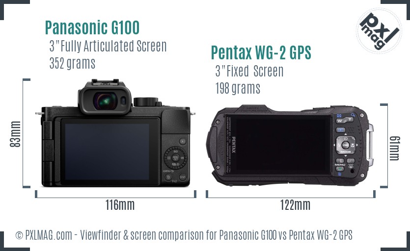 Panasonic G100 vs Pentax WG-2 GPS Screen and Viewfinder comparison