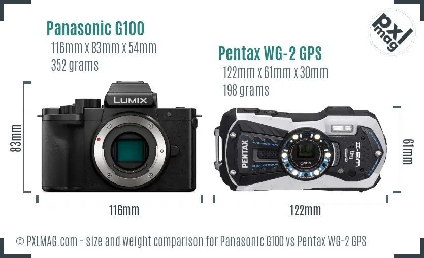 Panasonic G100 vs Pentax WG-2 GPS size comparison