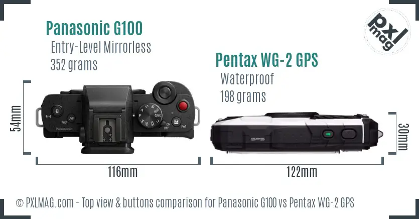 Panasonic G100 vs Pentax WG-2 GPS top view buttons comparison