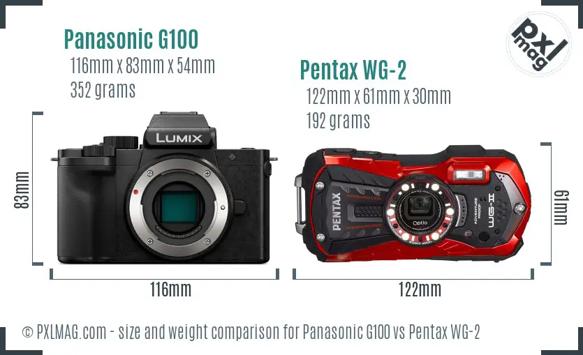 Panasonic G100 vs Pentax WG-2 size comparison