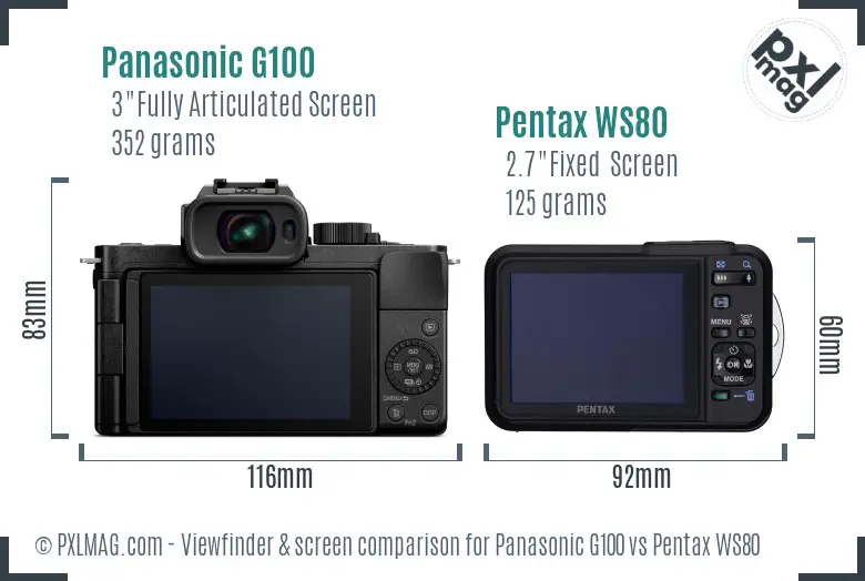 Panasonic G100 vs Pentax WS80 Screen and Viewfinder comparison