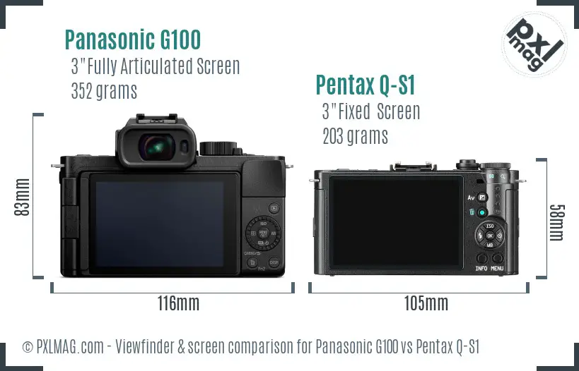 Panasonic G100 vs Pentax Q-S1 Screen and Viewfinder comparison