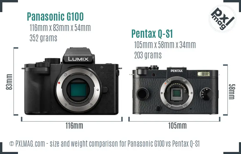 Panasonic G100 vs Pentax Q-S1 size comparison