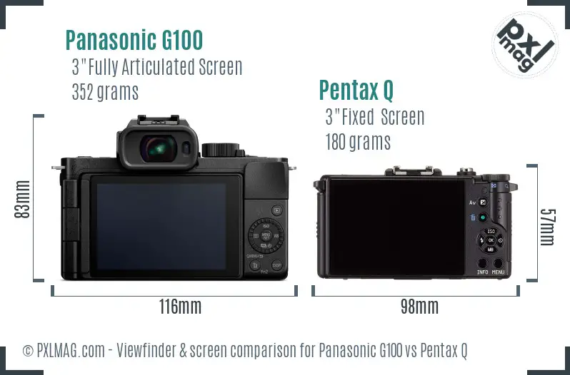 Panasonic G100 vs Pentax Q Screen and Viewfinder comparison
