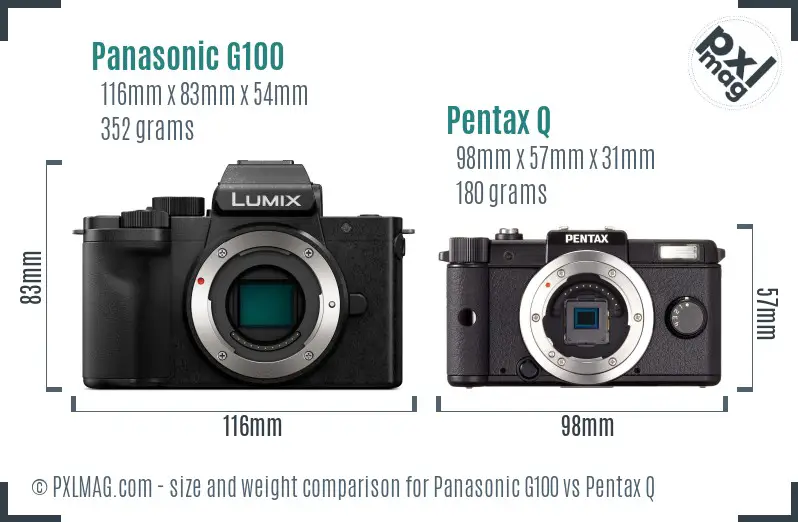 Panasonic G100 vs Pentax Q size comparison
