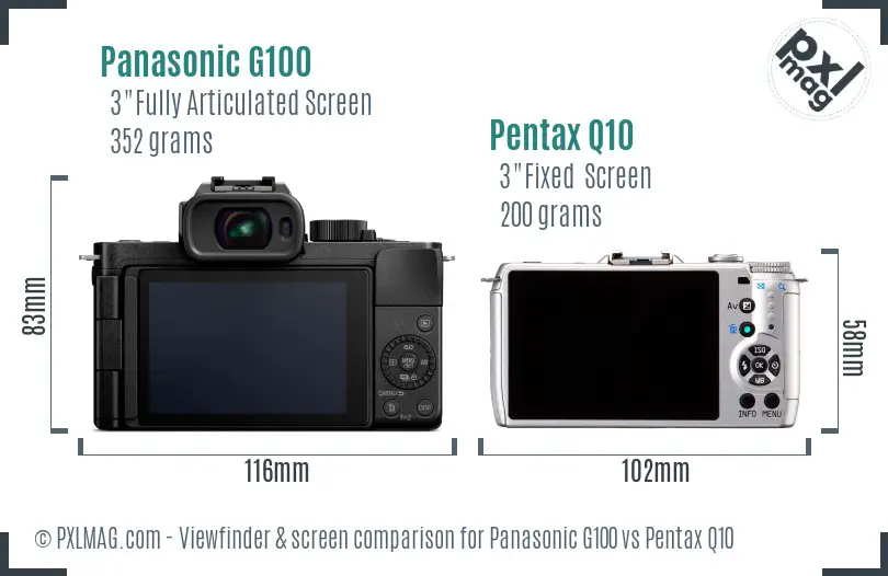 Panasonic G100 vs Pentax Q10 Screen and Viewfinder comparison