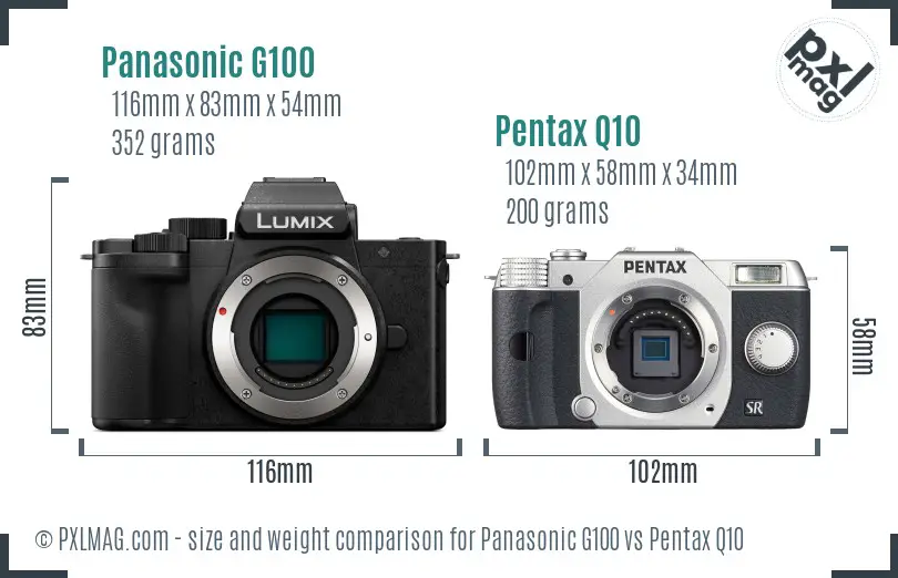 Panasonic G100 vs Pentax Q10 size comparison