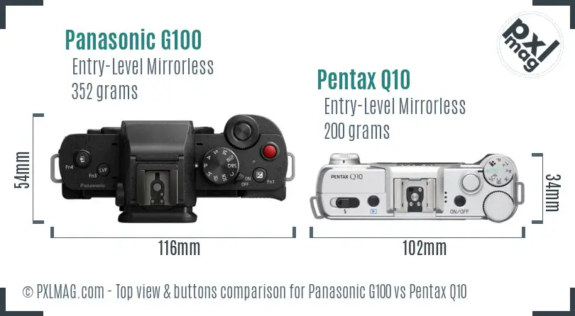 Panasonic G100 vs Pentax Q10 top view buttons comparison