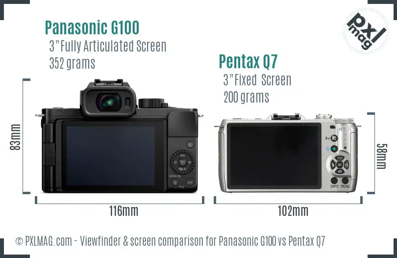Panasonic G100 vs Pentax Q7 Screen and Viewfinder comparison
