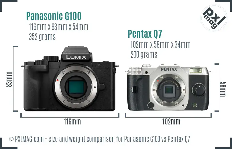 Panasonic G100 vs Pentax Q7 size comparison