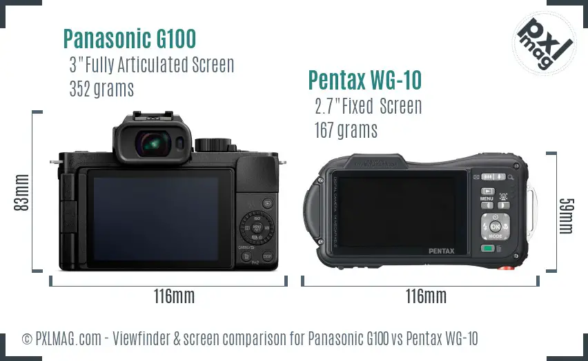 Panasonic G100 vs Pentax WG-10 Screen and Viewfinder comparison