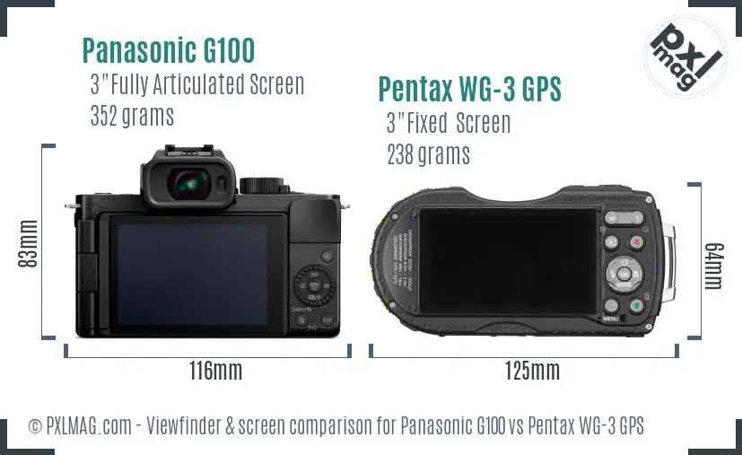 Panasonic G100 vs Pentax WG-3 GPS Screen and Viewfinder comparison