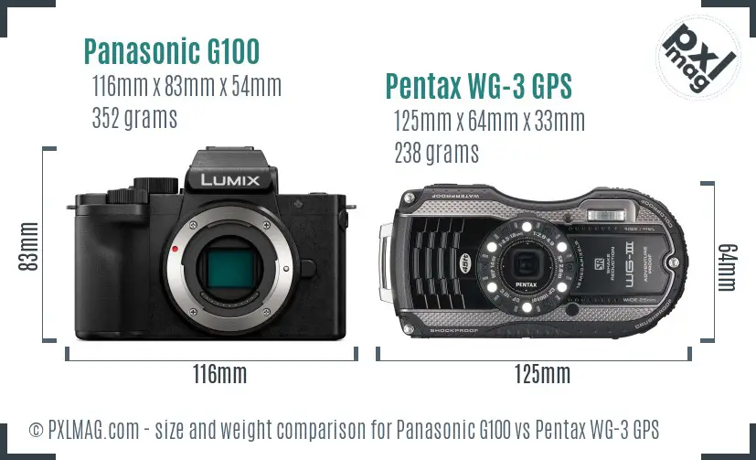 Panasonic G100 vs Pentax WG-3 GPS size comparison