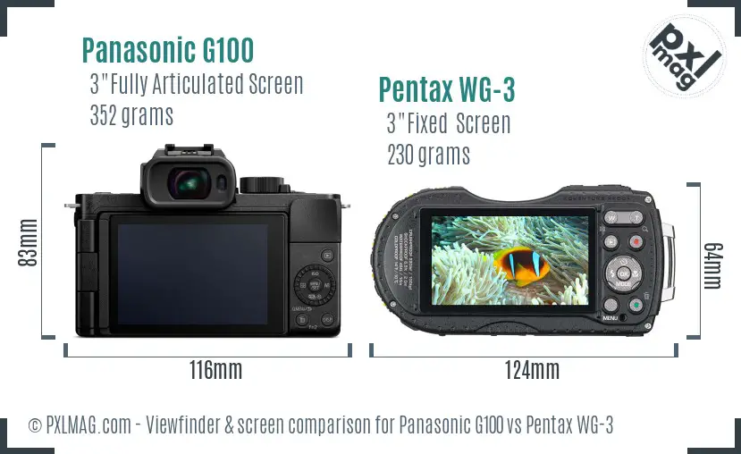 Panasonic G100 vs Pentax WG-3 Screen and Viewfinder comparison