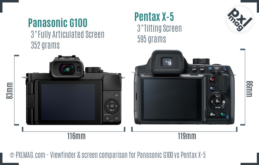 Panasonic G100 vs Pentax X-5 Screen and Viewfinder comparison