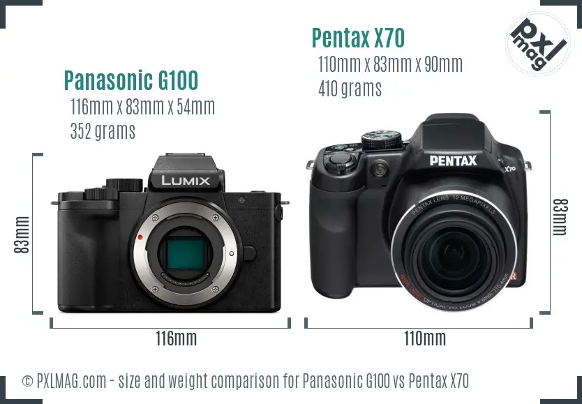 Panasonic G100 vs Pentax X70 size comparison