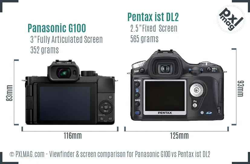 Panasonic G100 vs Pentax ist DL2 Screen and Viewfinder comparison
