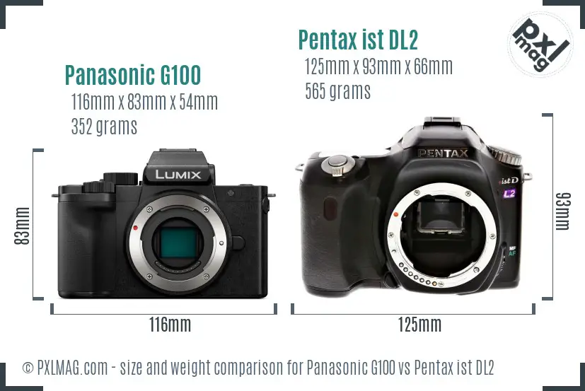 Panasonic G100 vs Pentax ist DL2 size comparison