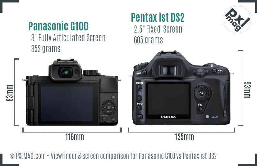 Panasonic G100 vs Pentax ist DS2 Screen and Viewfinder comparison