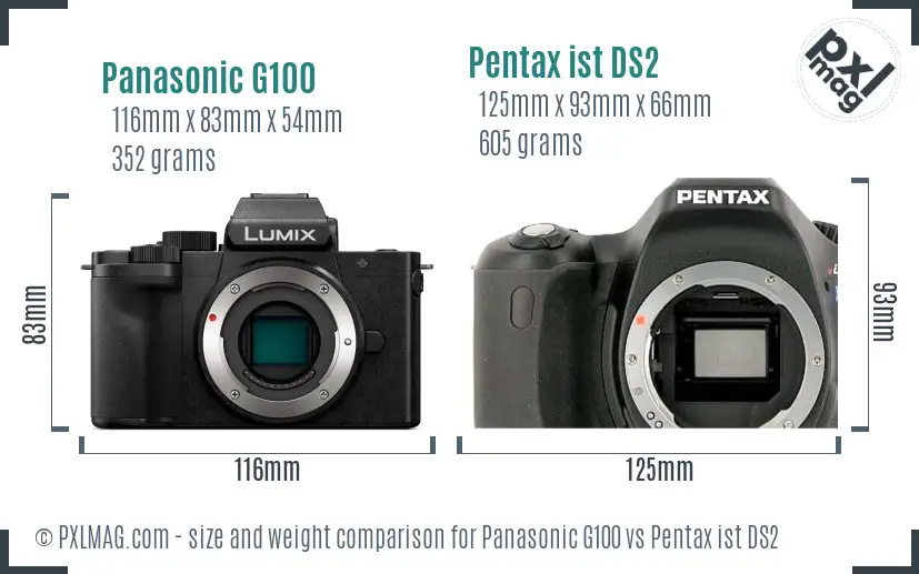 Panasonic G100 vs Pentax ist DS2 size comparison