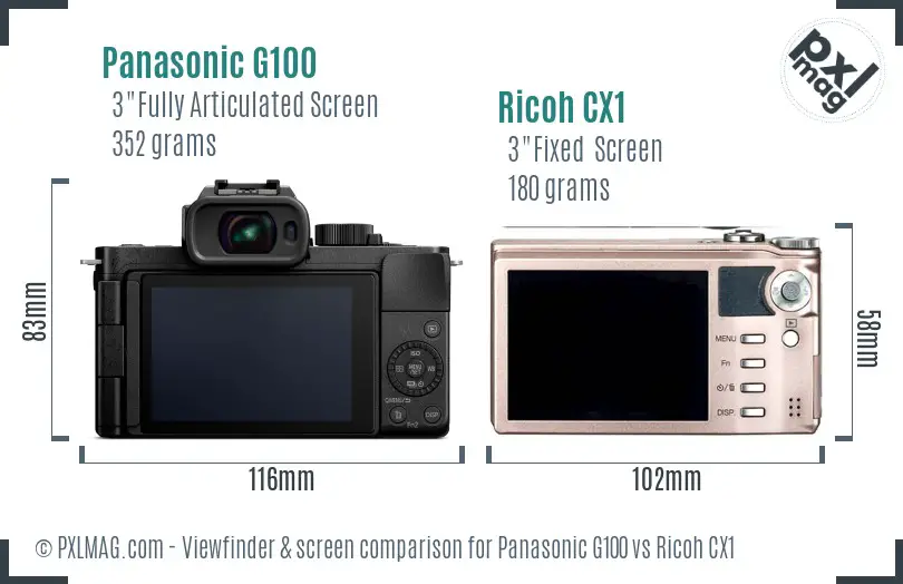 Panasonic G100 vs Ricoh CX1 Screen and Viewfinder comparison Panasonic G100 vs Ricoh CX1 Screen and Viewfinder comparison