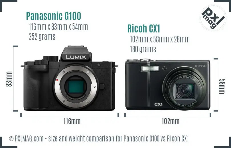 Panasonic G100 vs Ricoh CX1 size comparison Panasonic G100 vs Ricoh CX1 size comparison