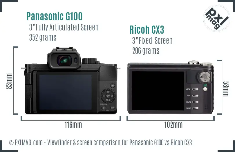 Panasonic G100 vs Ricoh CX3 Screen and Viewfinder comparison