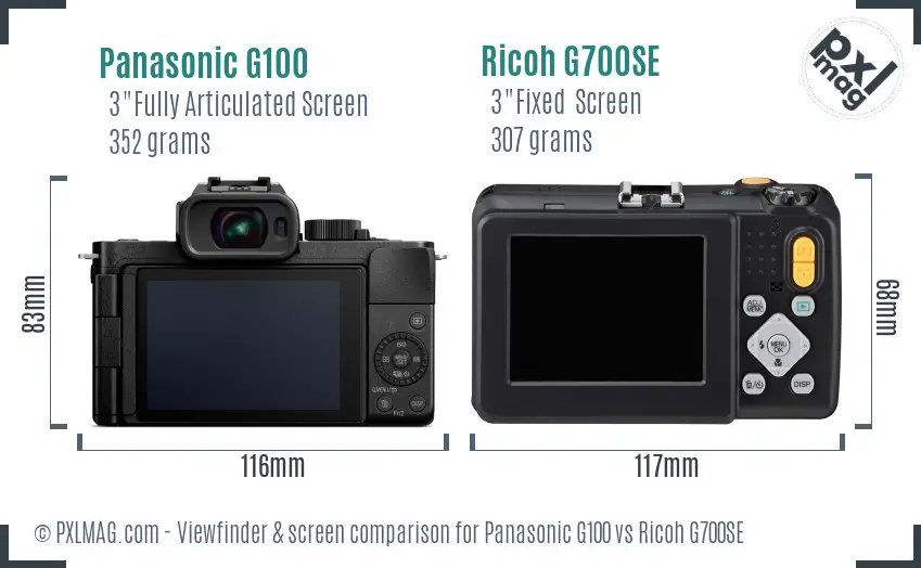 Panasonic G100 vs Ricoh G700SE Screen and Viewfinder comparison