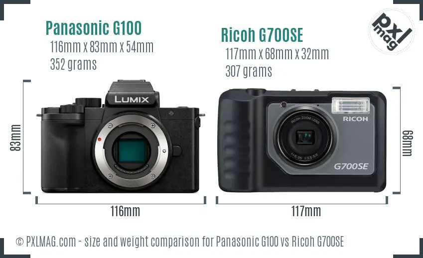 Panasonic G100 vs Ricoh G700SE size comparison