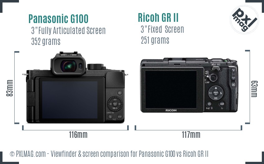 Panasonic G100 vs Ricoh GR II Screen and Viewfinder comparison