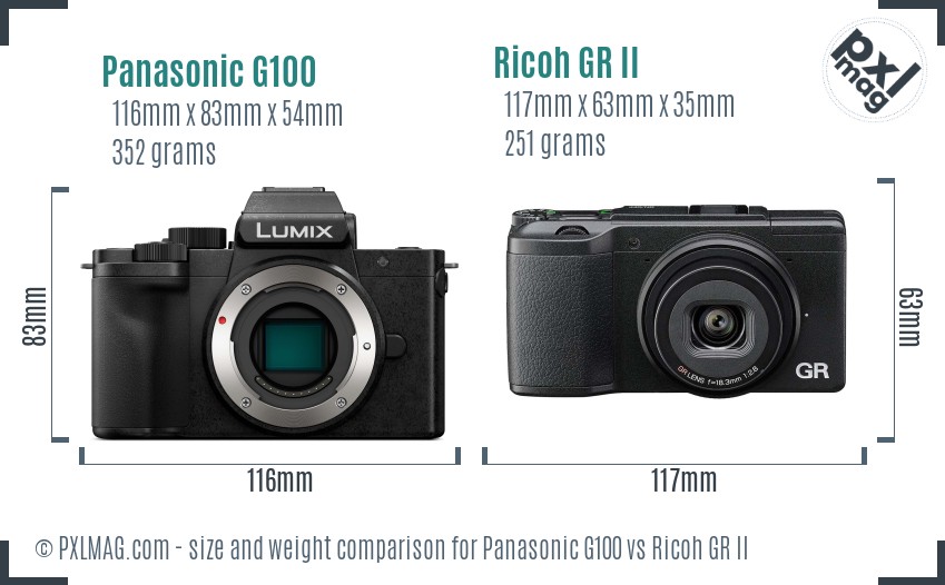 Panasonic G100 vs Ricoh GR II size comparison Panasonic G100 vs Ricoh GR II size comparison